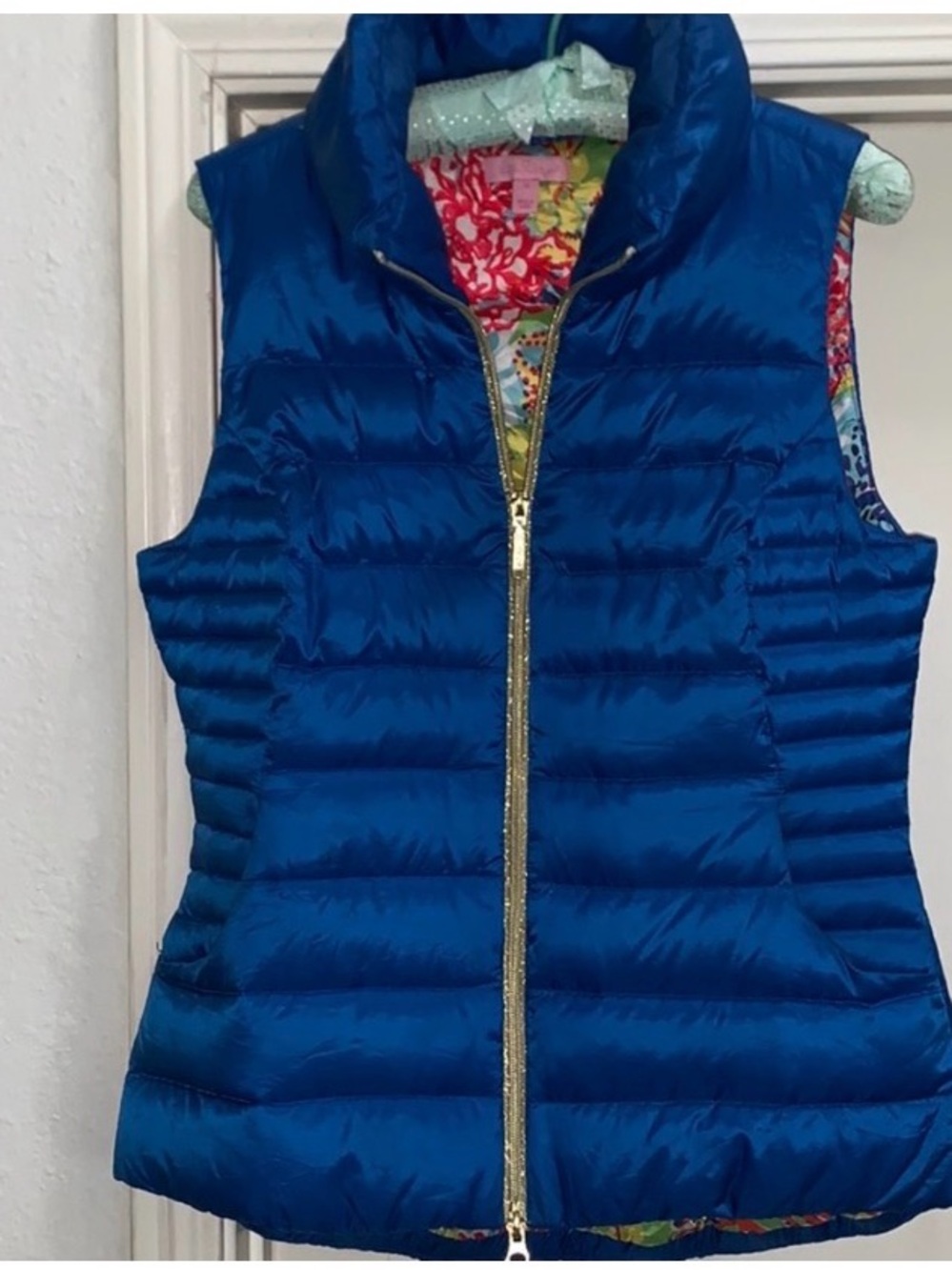 Lilly Pulitzer Royal Blue Quilted Puffer Vest with Gold Zipper